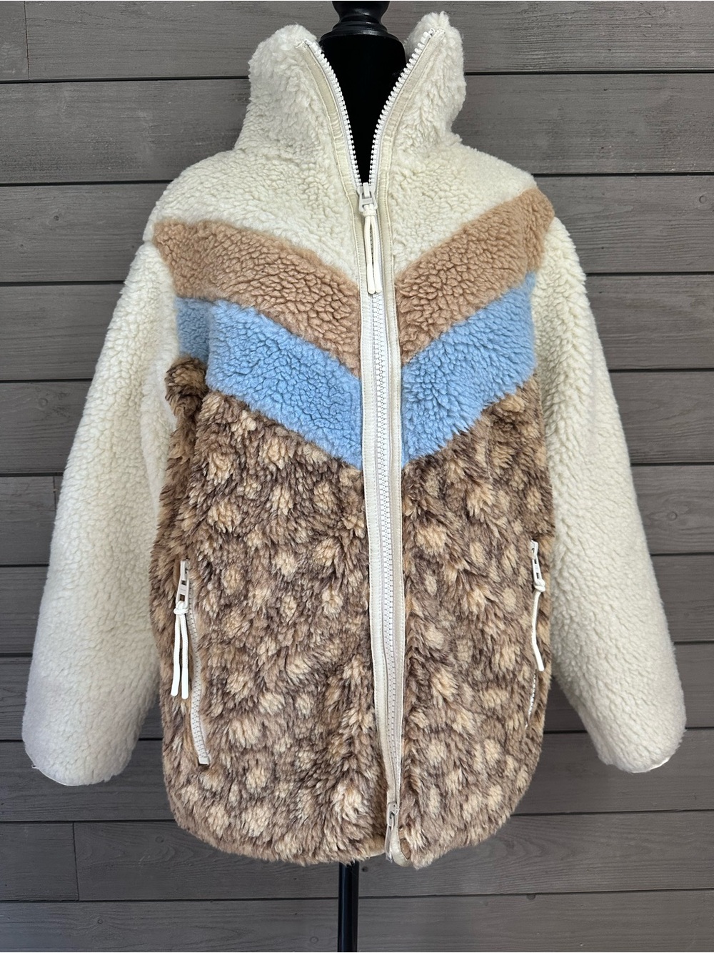 NWT Coach Sherpa Signature Logo Jacket Faux Shearling Teddy Coat Tan Size Small